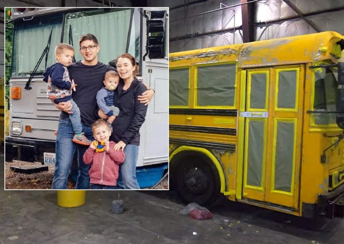 Семья из 5 человек, устав от арендной платы, переехала жить в школьный автобус - Архитектура и интерьер